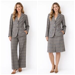 Pendleton Vintage Wool 3 Piece Plaid Blazer Skirt Trousers Women's 14 Blue Black